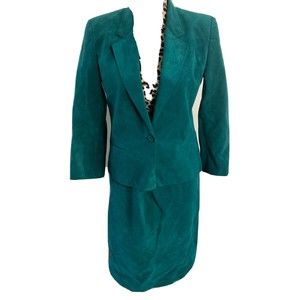 Skinner Ultimate Suede Jacket Skirt Set Size S Green Suede Blazer career academi